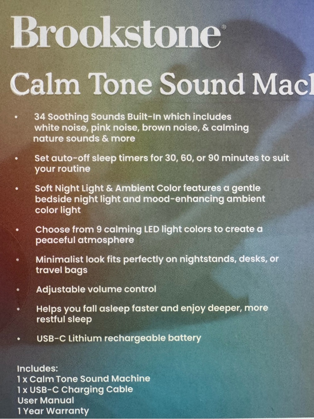 Brookstone Calm Tone Sound Machine Nightlight White Noise NWT - Picture 7 of 12